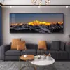Pintura Decorativa para Sala de Estar con Fondo del Sol Dorado Brillando sobre las Montañas, Pintura Colgante de Pared de Fondo para Sofá Lujosa y Elegante, Paisaje para Oficina