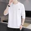 Shanli Dadi% Algodão Camiseta Masculina Manga Comprida Primavera e Outono Fina Fashion Tendência Versátil Top Casual Masculino Gola Redonda Base