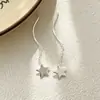 Pendientes de Plata de Ley S925 con Forma de Estrella y Ola para Mujer, Pendientes de Hilo con Borla de Estrella de Cinco Puntas de Lujo Sencillo y Versátil