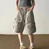 Shorts casuales de verano estilo americano para calle, holgados de pierna recta hasta la rodilla, shorts cargo retro lavados de moda con bolsillos grandes para hombres y mujeres
