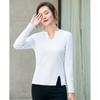 Gran Venta Principios de Otoño Camiseta Básica Cuello Gota de Agua Ajuste Slim Algodón Top de Mujer Abertura en Esquina K-Style Cómodo 101-1