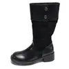 Estilo Menina Picante~ Botas de Montaria de Cano Alto com Salto Grosso e Patchwork Retrô Botas de Cowboy Ocidentais Botas Longas Emagrecedoras Acima do Joelho Botas Franzidas