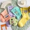 Calcetines para Mujer con Caras Sonrientes, Calcetines Casuales de Dibujos Animados de Media Pantorrilla para Estudiantes Varones, Calcetines de Algodón Ins Bob Esponja Lindos de Pareja Divertidos