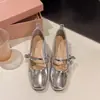 Sapatos Mary Jane Femininos Prata Retro Francês Salto Grosso Laço 2026 Novo Tira Única Estilo Fada Boca Rasa Sapatilhas