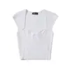 Ins Transfronterizo Europeo y Americano 2026 Nueva Moda Elegante para Mujer Elástico Ajustado Cintura Alta Corto Crop Top Camiseta de Punto