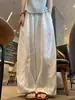 Calça Casual de Linho Branca para Mulheres, Estilo Verão Fino, Modelo Novo, Tamanho Petite, Emagrecedor, Cintura Elástica, Corte Reto, Calça Wide-Leg Petite