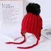 Gorro de punto para bebé, otoño e invierno, forro polar, grueso, cálido, con protección para los oídos, gorro de lana, gorro de punto con bola grande para bebé, gorro para el frío
