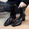 Botas Slim de Tacón Alto y Punta Cuadrada Estilo Coreano, Botines para Mujer, Botas Martin Retro de Tacón Grueso, Botines Estilo Británico