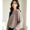 Outono/Inverno 2026 Novo Suéter Retrô Estilo Americano Cinza Gola Redonda Feminino Pulôver Solto Aumentado Tricô Top Curto
