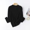 100. Cachemira Sin Costuras de Una Pieza Cuello Redondo Camiseta Básica de Cachemira para Mujer Otoño e Invierno Tejido de Punto Simple Cálido de Manga Larga