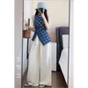 Calça Montanha de Leite Off-White para Mulheres, Primavera e Verão Cintura Alta Fluida Casual Solta Fina Tamanho Grande Reta Wide Leg