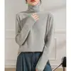 Suéter Furong de cachemira y lana sin costuras para mujer, con tejido cepillado, cuello alto, corte holgado y un nuevo diseño de otoño/invierno