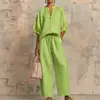 Otoño 2026 Nuevo Conjunto de Pantalones Anchos de Color Sólido Casual Suelto con Cremallera y Cuello Redondo para Mujer Moda Casual Transfronteriza Europea y Americana para Mujer