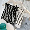 Chaleco de Verano para Niñas Moda Infantil de Moda Marca Ins Rayado de Cintura Alta con Letras Top Corto
