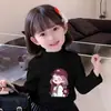 Camisetas de Manga Longa com Gola Alta Meia-Estação Outono/Inverno para Meninas, Camisetas Básicas para Crianças e Bebês, Tops de Veludo Modernos e Fofos