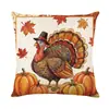 Capa de Almofada Thanksgiving Retrô Americana com Estampa de Espantalho da Colheita de Outono e Peru, Capa de Almofada Decorativa para Sofá da Sala