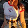 Camiseta de Verão de Manga Curta para Mulheres de Estação Independente Transfronteiriça com Estampa Estética de Bandeira Nacional, Camiseta Curta Slim-Fit para Mulheres Atacado