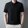 Nova Camisa Polo de Seda Gelada de Verão Slim-fit Moda Casual Respirável Fina Business Cor Sólida Camiseta Masculina de Manga Curta