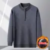 Suéter Cálido para Hombres de Mediana Edad y Mayores Invierno Patrón de Diamantes Cremallera Cuello Semi Alto Forro Polar Tejido de Lana para Papá