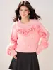 Tiro Real 2025 Estilo Perezoso Suéter Pulóver de Cuello Redondo para Mujer en Otoño e Invierno Suelto Diseño Pesado de Jacquard Top de Punto