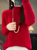 Suéter de malha feminino para outono e inverno, solto e grosso, com gola alta meia e design de trança, estilo pullover, camada base grossa de inverno
