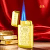 Isqueiro Portátil Dourado Tendência Cool Isqueiro à Prova de Vento com Barra de Ouro Embossada Isqueiro Metálico de Alto Valor