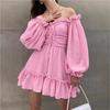 Comércio Exterior Transfronteiriço da Amazon Roupas Femininas Verão 2024 Vestido Elegante de Manga Longa Fora do Ombro Saia Curta Feminina Fresca e Doce