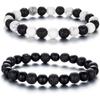 Pulseira de corda elástica com Coroa micro-incrustada, conjunto de contas de pedra vulcânica tecidas, conjunto para casal, pulseira masculina e feminina Amazon