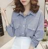 Camisa de manga larga con cuello polo y botonadura sencilla, estilo coreano, holgada e informal, para mujer, primavera y otoño de 2024