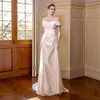 Vestido de Novia Ligero Satinado Estilo Francés Hombros Descubiertos, Vestido de Novia Sencillo, Estilo Ultra de Hada, Vestido Blanco Sirena Ajustado