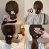 Goma para el Cabello Hecha a Mano de Tela Satinada con Perlas, Cuerda Elástica Alta para Cola de Caballo, Accesorio para el Cabello