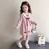 Vestido Suéter Feminino 2026 Gola Marinho Desenho Animado Bordado Laço Vestido Tricotado para Bebê Menina