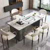 Conjunto de mesa de centro e cadeiras em pedra sinterizada de luxo leve, adequado para escritório, varanda ou uso doméstico; mesa de chá pequena moderna com chaleira de água integrada e estação de chá em pedra