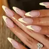 Manicure Francesa Transfronteiriça Amarelo Patch de Unha Vestível Longo Amêndoa Removível Unhas Postiças Simples High-End Patch de Unha