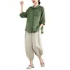 Foto Real de Moda Verão 2026 Estilo Coreano Tamanho Grande Emagrecedor Estampada Camisa Feminina de Manga Média e Calça Harem