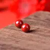 Pendientes de Plata S925 Cinabrio Estilo Conmemorativo Zodiaco Simples Versátiles Pendientes de Perla Redonda Rojo Púrpura Arena para Mujer