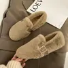Zapatos Peludos Mujer 2026 Invierno Exterior Suela Gruesa Más Terciopelo Piel Mocasines sin Cordones Cálidos Hada Mujeres Embarazadas Algodón Piao Zapatos de un Solo Color