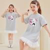 Vestido T-shirt de Renda Doce de Verão para Meninas 2025 Novo Roupas Infantis Médias e Grandes Vestido com Barra de Renda