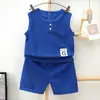 Colete Infantil Conjunto Verão Waffle Meninos e Meninas Shorts Roupas de Verão Roupa de Bebê Roupas Infantis Fabricante Lote