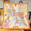 Bufanda Cuadrada de Seda Twill Nueva de Otoño 90 cm Bufanda Francesa Chal de Moda Versión Taiwán Estampado Hecho a Mano Amazon Transfronterizo Mujer
