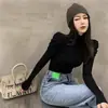 Camiseta Base de Punto para Mujer con Cuello Semi-Alto y Mangas Abullonadas 2026 Otoño/Invierno Diseño Único Jersey Elástico Adelgazante Top de Moda