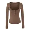 Estilo Deseo Puro Bloque de Color Conjunto de Dos Piezas Camiseta de Manga Larga Otoño Nuevo Top sin Mangas con Cuello Halter y Espalda de Atar Top con Cuello Redondo y Botones