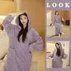 Conjunto de Pijama para Mujer Transfronterizo, Cardigán Largo Grueso de Coral Fleece Espeso para Invierno, Ropa de Casa de Franela que se Puede Usar Afuera