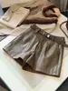 Nuevos Shorts de Cuero PU Adelgazantes de Cintura Alta para Mujeres Menudas Otoño 2026, de Pierna Ancha Línea A Ajuste Holgado Versátiles Pantalones de Abrigo Bootcut
