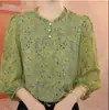 Blusa de Gasa a la Moda con Mangas Tres Cuartos para Mujer, Nuevo Estilo de Verano, Top Estampado que Rejuvenece, Camisa Elegante y Moderna para Cubrir la Barriga de Mamá