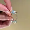 Anel Aberto de Concha de Molusco com Sal Marinho e Estrela do Mar Azul para Mulheres, Estilo Férias na Beira-Mar, Empilhável, Design de Nicho, Anel para Dedo Indicador