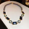 Brincos e Colar Vintage Usados com Diamantes Cruzados Estilo Corte Retro Corrente para Clavícula Conjunto de Joias de Temperamento Luxuoso