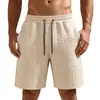 Pantalones Cortos Deportivos Casuales Sueltos con Cordón TK para Hombre Color Sólido Jacquard Tridimensional Texturizado Pantalón de Cinco Puntos