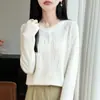 Cárdigan de punto resistente con pedrería para mujer, suéter abrigo corto, nuevo modelo 2026, estilo "old money", suéter de cuello redondo, top exterior adelgazante
