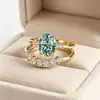 Anillo de Conjunto de Plata S925 Piedra Principal Verde Anillo de Moissanita Anillo Apilable Estación Independiente Anillo de Venta Caliente Venta al por Mayor